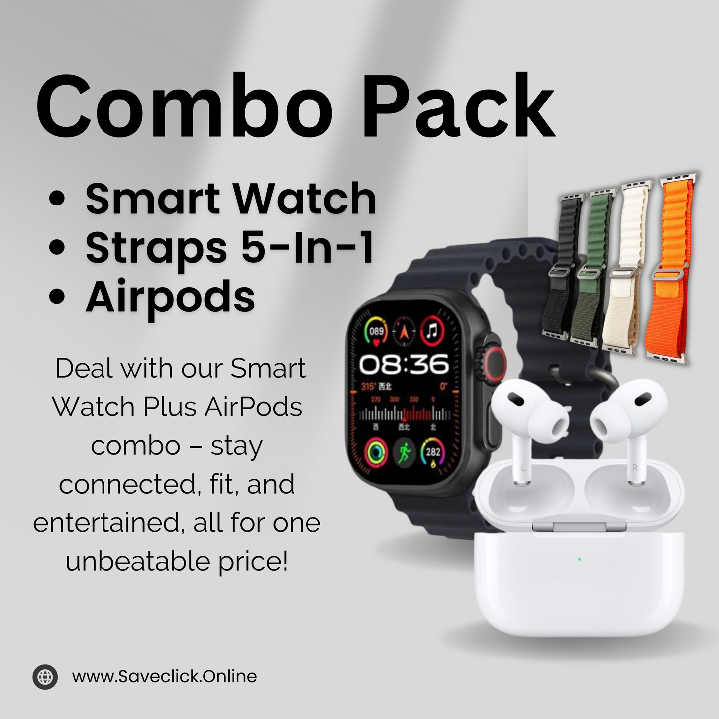 Combo Pack With Air-pods And Smart Watch